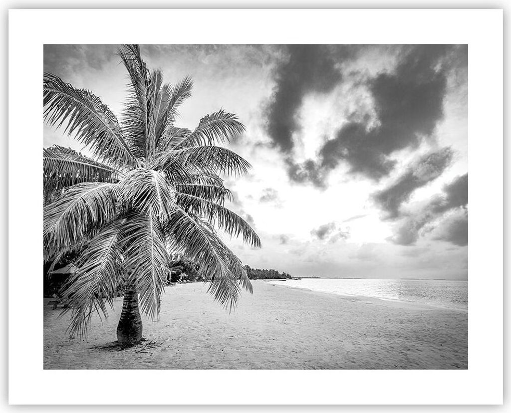Poster - Poster ohne Rahmen - Monochrom Strand Wolken - 50x40 cm - Wand Bild - Wanddeko - Wandbilder - Kunstposter - Wandposter - Bilder - Kunstdru...