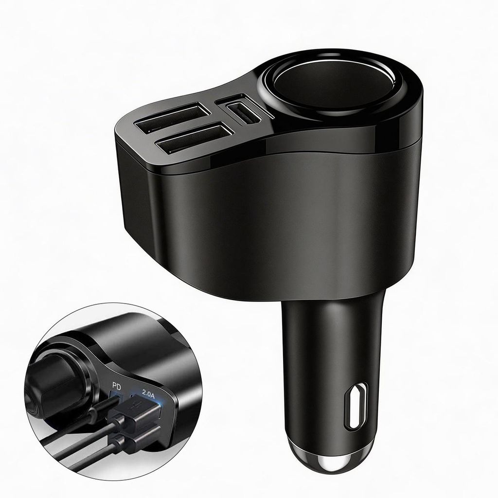 Auto USB C Ladegerät PD 3.0 36W Schnellladen, 4-fach Zigarettenanzünder Splitter, 12V–24V kompatibel, USB-A & USB-C Adapter