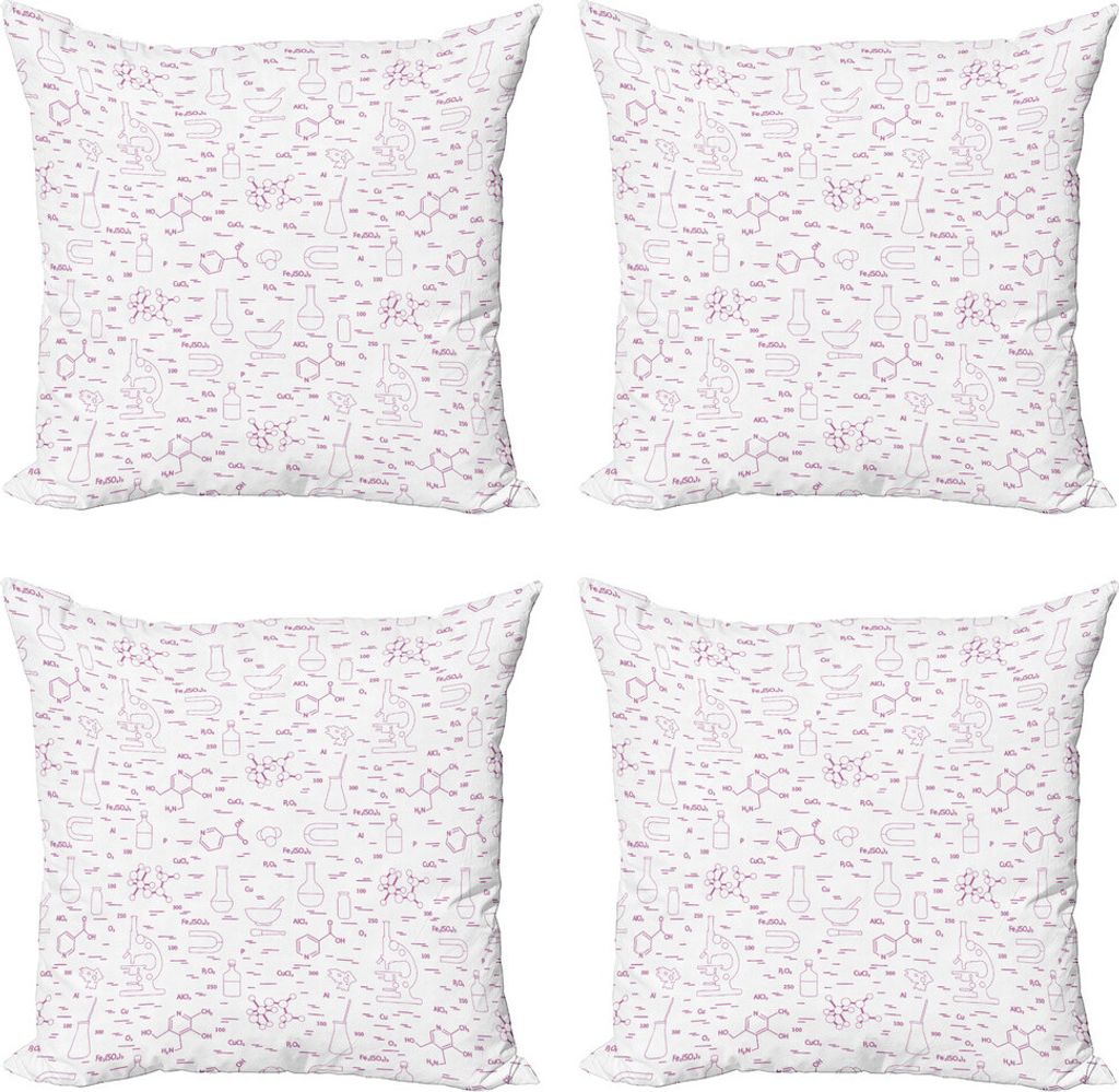 ABAKUHAUS Labor Kissenbezug Set (4 Stück), Wissenschaftliche Zeichen und, Moderner Doppelseitiger Digitaldruck, 50 cm x 50 cm, Fuchsia und Weiß