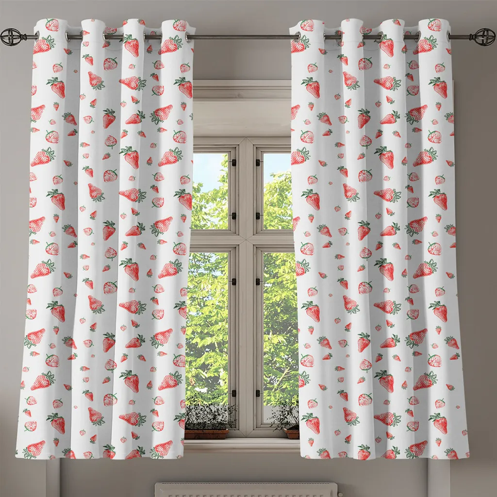 ABAKUHAUS Tenda con occhielli Fragola, motivo grunge con la sana vita dei frutti tropicali e del cibo biologico, tende decorative a 2 pannelli, 280 cm x 245 cm, verde vermiglio bianco - 2