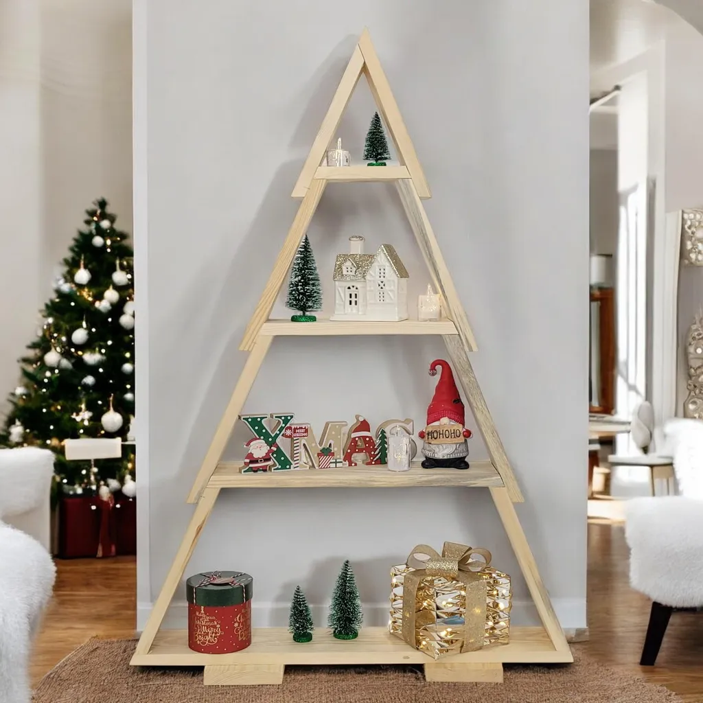 Sapin de Noël gain de place en bois avec tablettes pour petits objets - 6