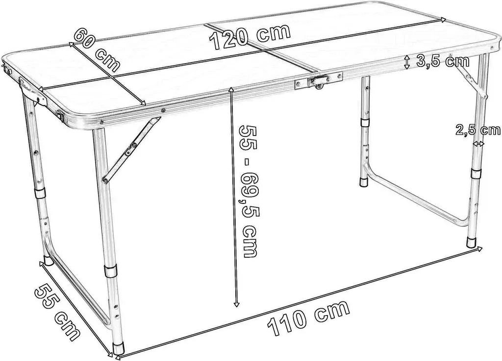 Table de Camping Pliante 120x60 cm avec Tabourets Set de Randonnée