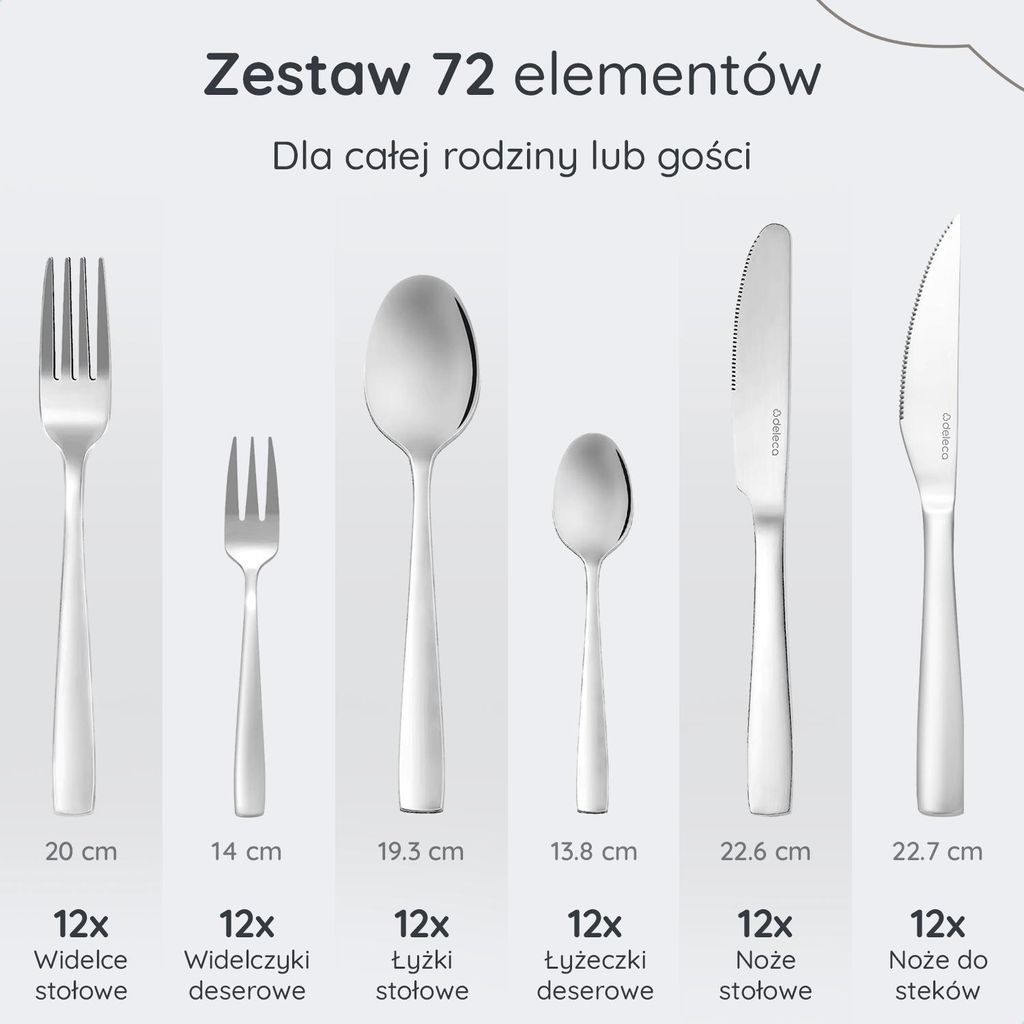 Deleca zestaw sztućców 72 elementy dla 12 osób - sztućce Zdjęcie produktu 