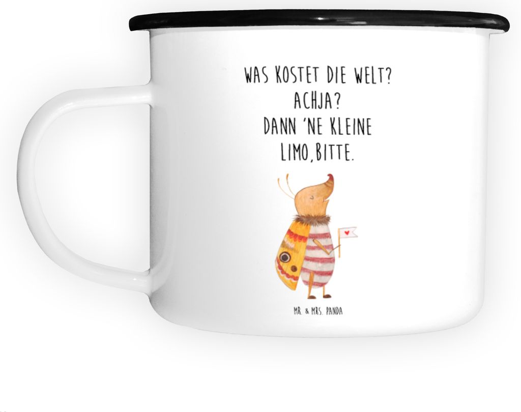 Mr. & Mrs. Panda Emaille Kaffeebecher Nachtfalter Fähnchen - Weiß - Geschenk, Teetasse, Spruch Lustig, Pott, Süß, Käfer, Metallbecher, Tasse, ...