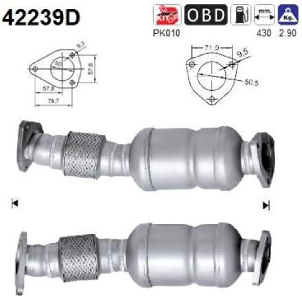 Pot Catalytique AS 42239D pour Audi A4 et A6, Référence 8E0254201DX