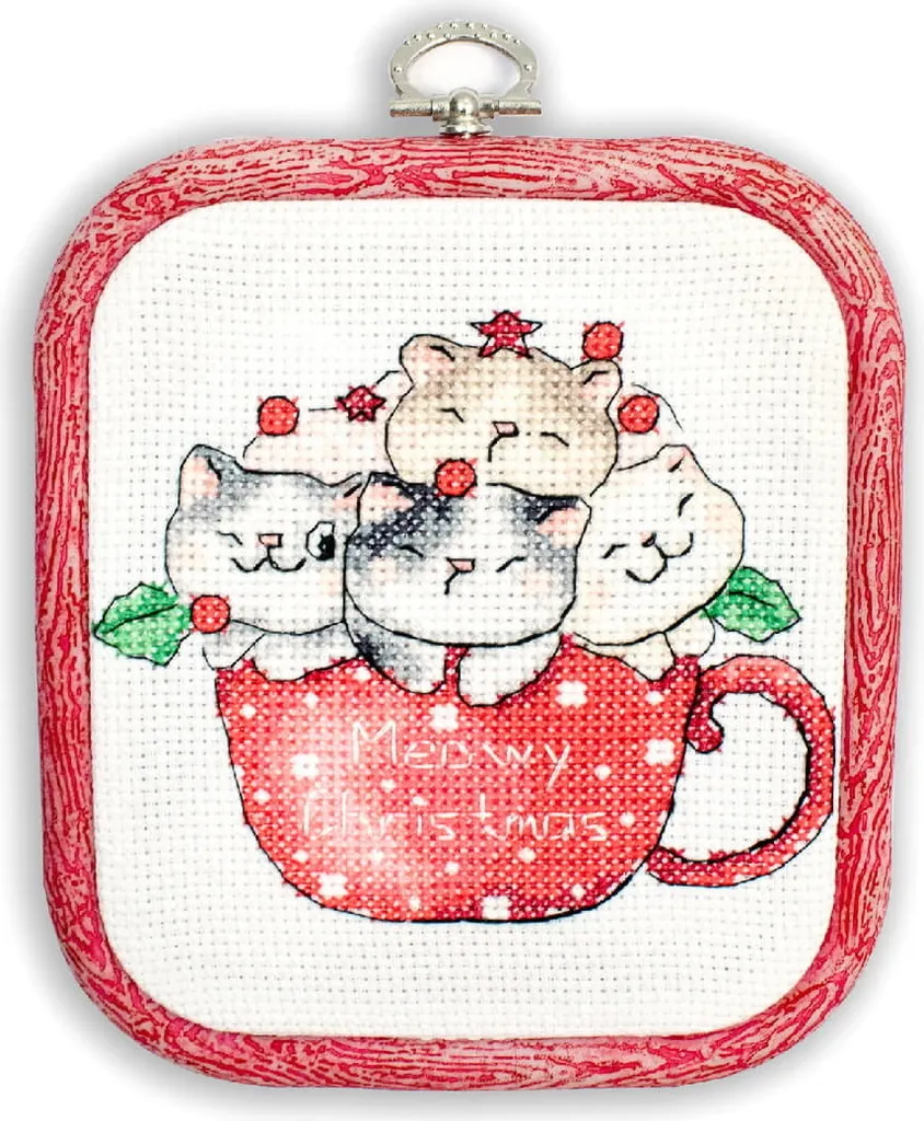 Kit point de croix Letistitch Meowy Christmas avec tambour 9x11 cm