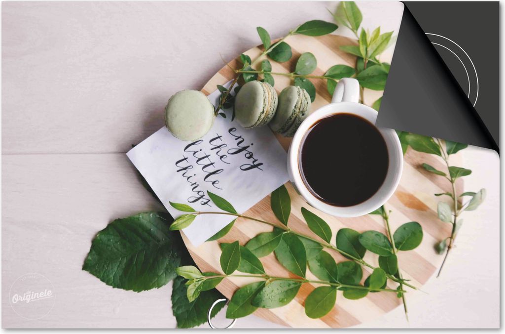 Induktionsschutz 83x51,5 - abdeckplatte Induktion matt- Dietrix Kochfeldschutz- Base - Kaffee und Schokolade Macaron und Text