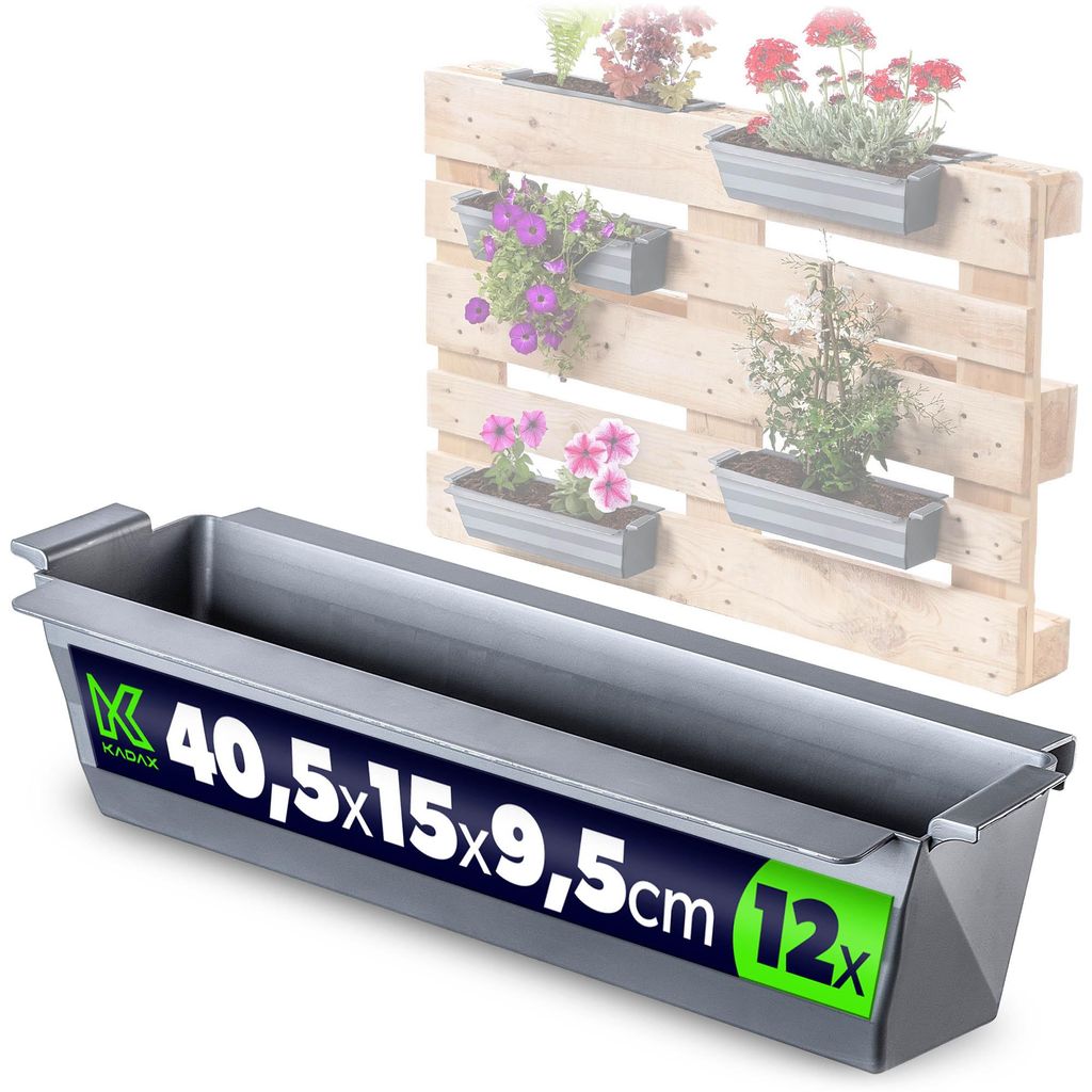 KADAX Blumenkasten für Europalette, Grau 12 Stück, Pflanzkasten für Palette, wetterfeste Blumenkästen für Europaletten, Pflanzkästen für Pal...