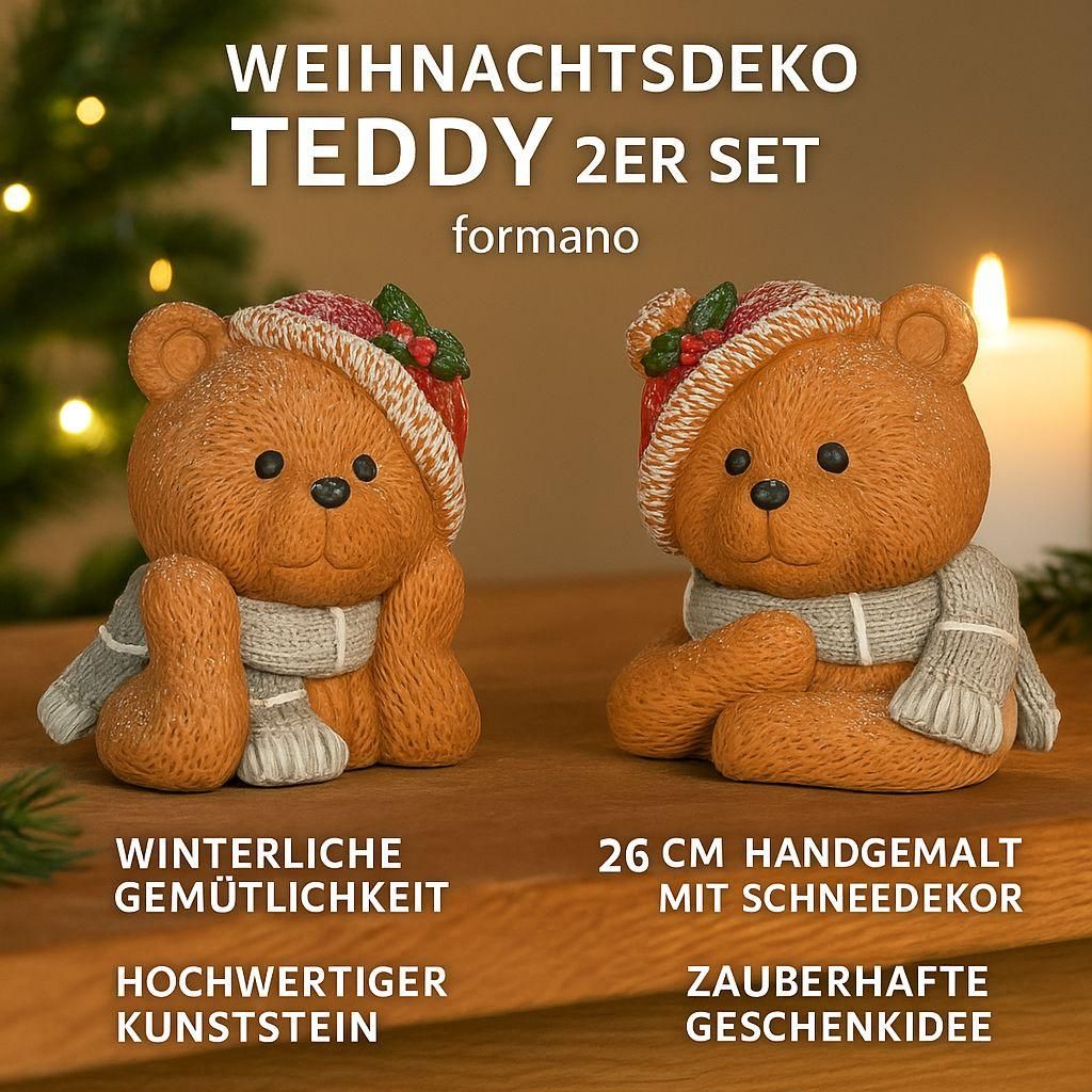 formano Weihnachtsdeko 2er Set Teddy Dekofigur Winter 26cm Kunststein Handbemalt