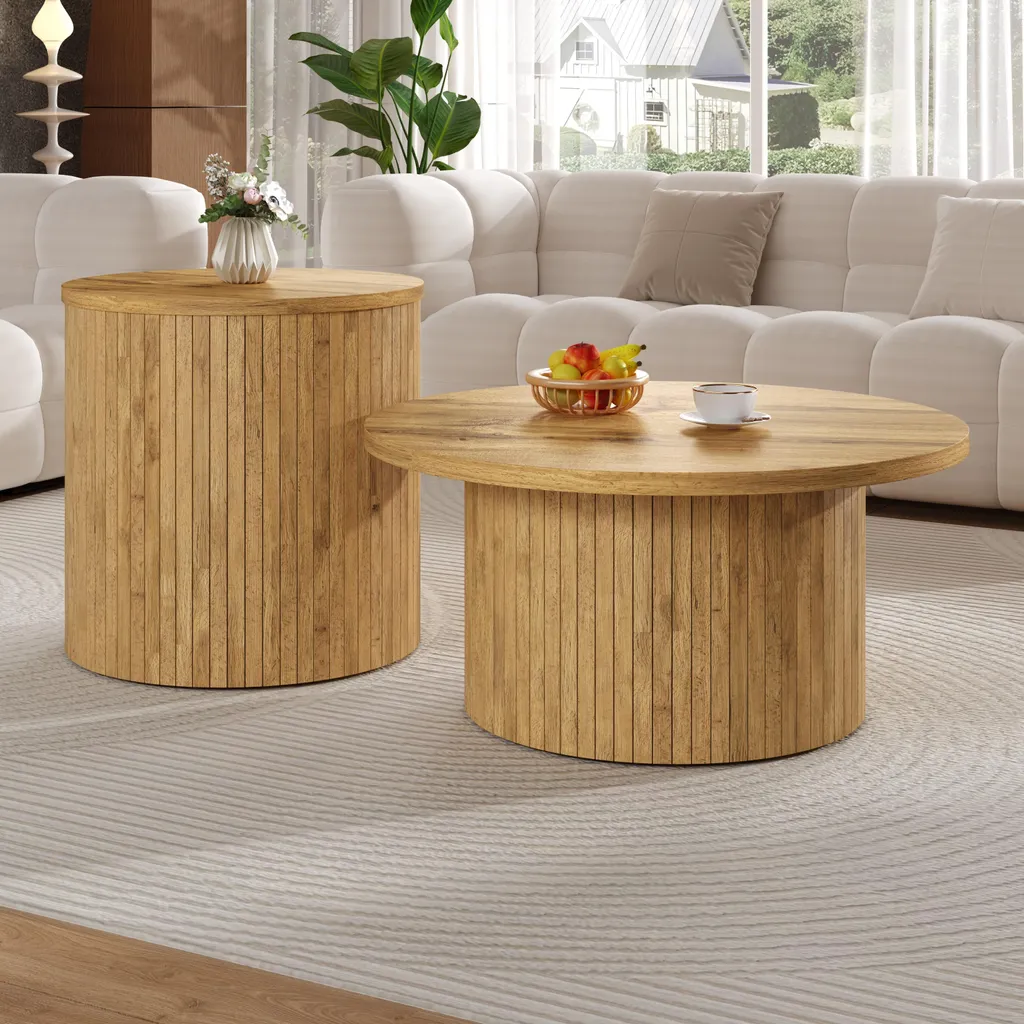 Table d'Appoint Salon et Table Basse Lot de 2 Modulables en Bois