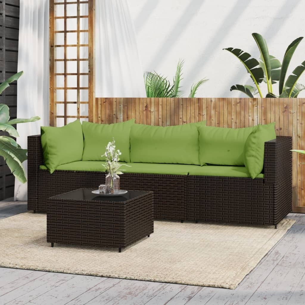 4-tlg. Garten-Lounge-Set mit Kissen Braun Poly Rattan , Gartensofas Design 2024