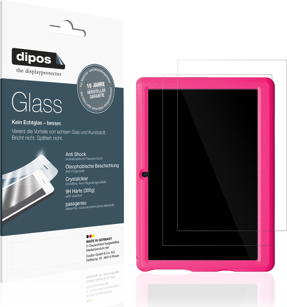 2x Schutzfolie für Bufo Kids Tablet KT1006 10 Zoll - Anti-Shock 9H Folie dipos Glass Kunststoffglas