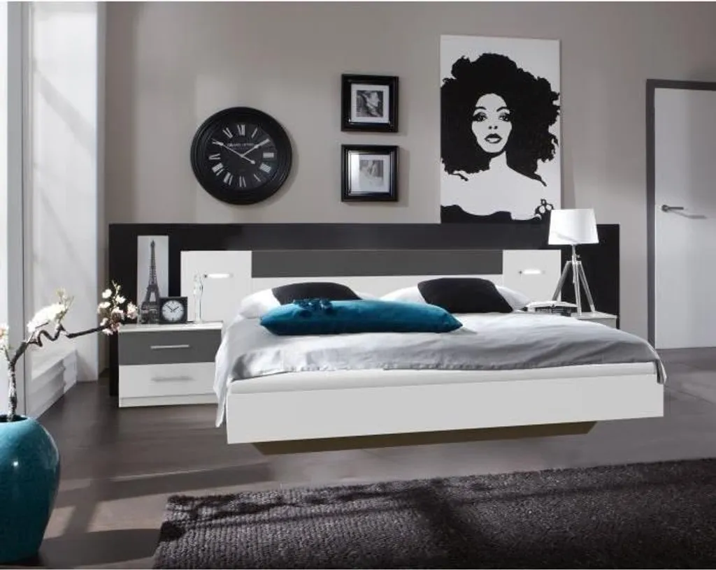 Lit 160x200 RHODES : gagnez de la place avec chevets et liseuses inclus