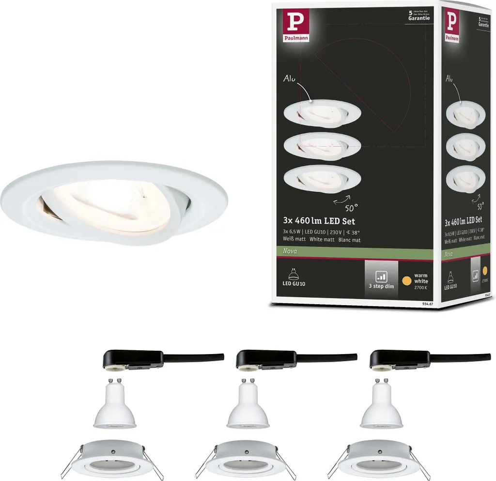 Set LED Incasso Paulmann Nova 93551 | 3x6,5W Alluminio Spazzolato