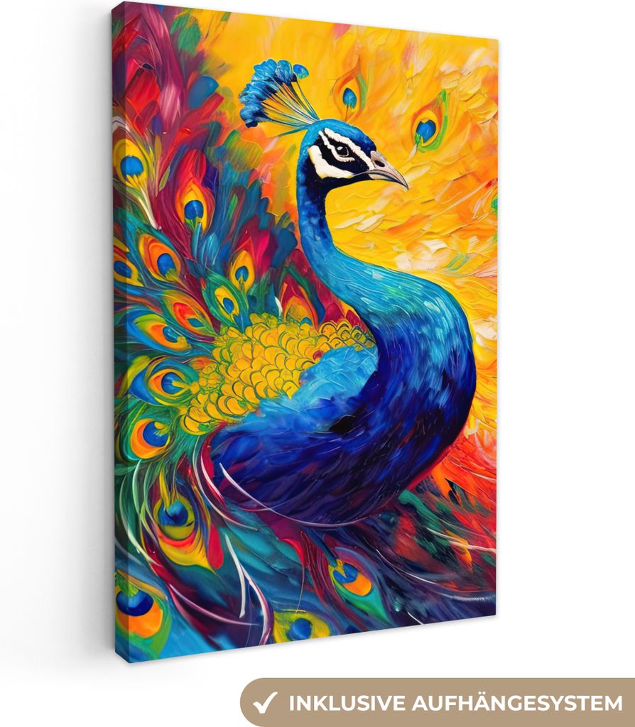 OneMillionCanvasses - Leinwandbilder - 90x140 cm, Pfau - Kunst - Malerei - Pfauenfedern, Wandbilder Kunstdruck Wanddekoration - Foto auf Leinwand...
