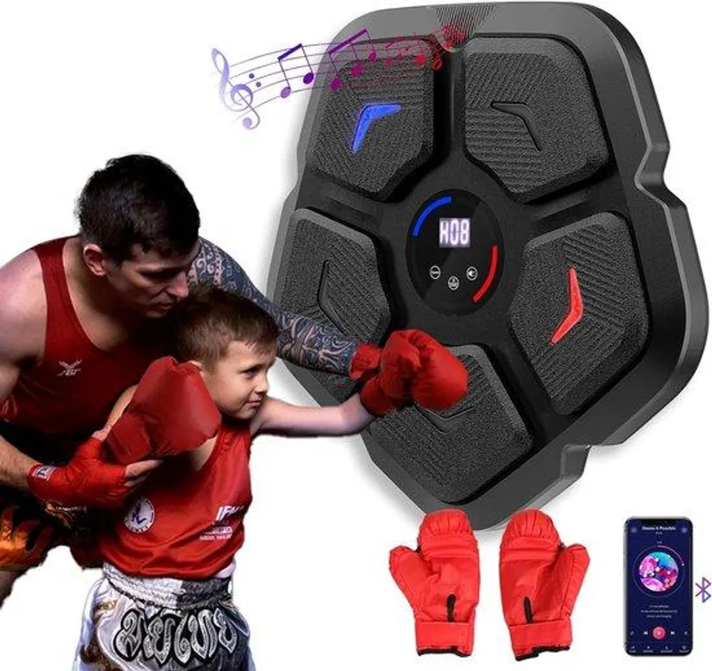 Machine De Boxe Musicale Murale Bluetooth – LEDs, 12 Modes, 12 Vitesses, Suivi Des Coups, Pour Adultes Et Enfants