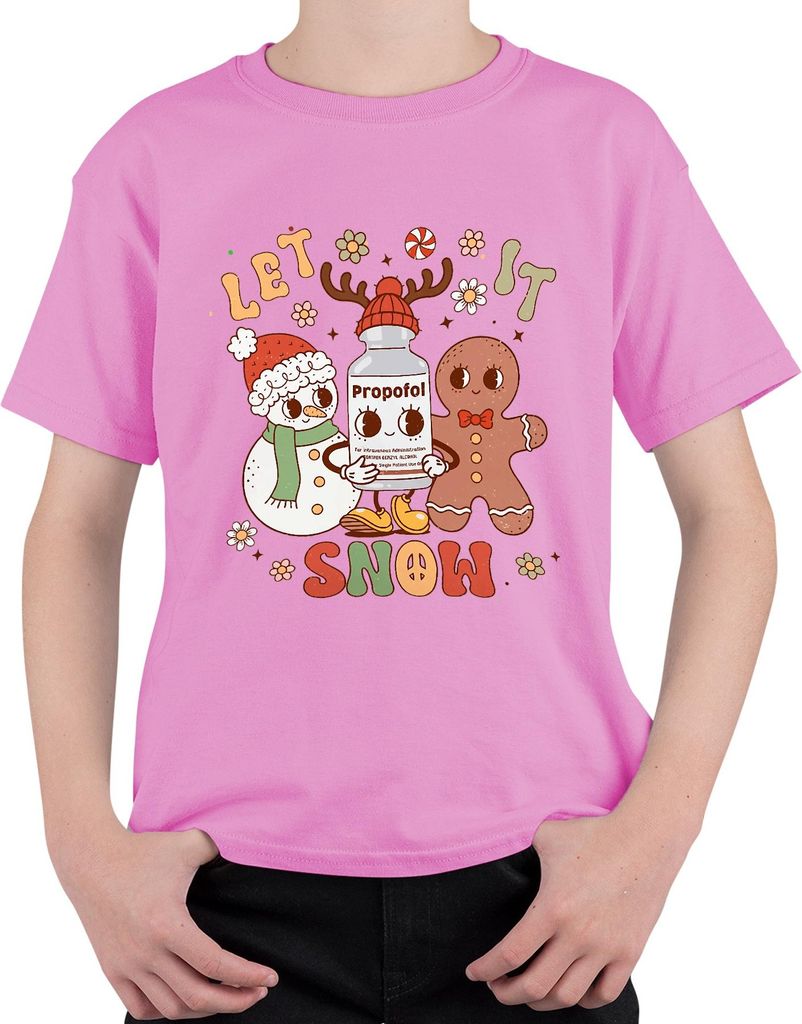 Let It Snow Propofol Schneemann Lebkuchenmann niedlich Uni Kinder T-Shirt, Pink, 128