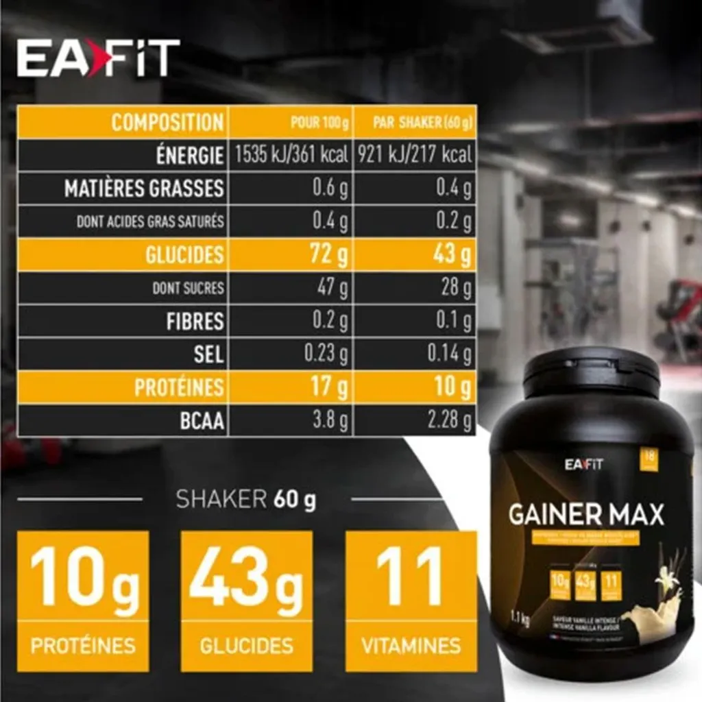 Boisson Protéinée Gainer Max Eafit Vanille Noisette Musculation de 1,1kg - 2
