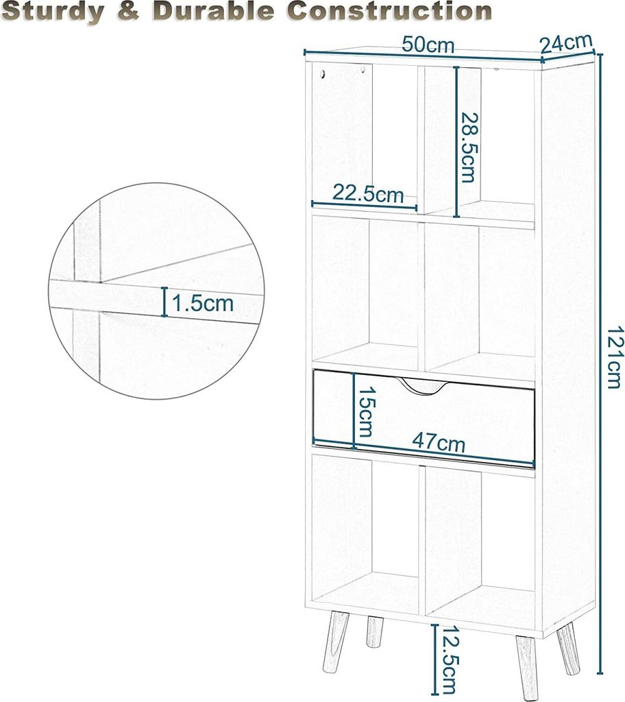 EUGAD Bücherregal, Aufbewahrungsregal, aus MDF, 6 Fächer, Produktbild 3
