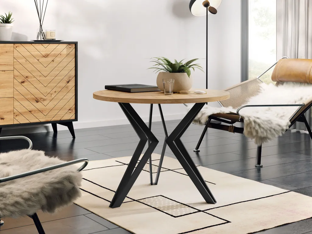 Table basse de salon ronde BURNET 2 en bois clair et métal noir