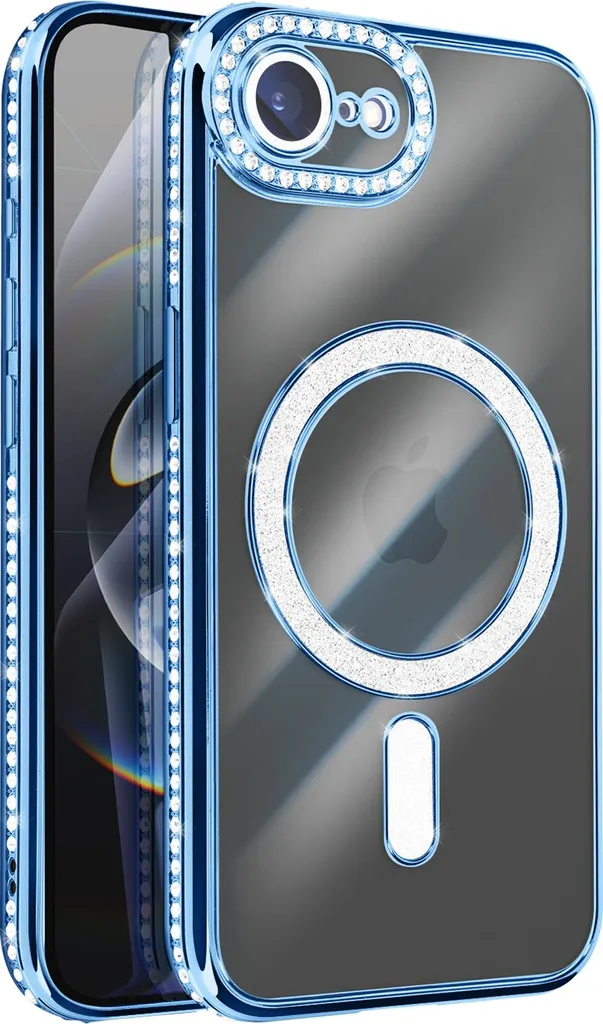Cover MagSafe iPhone 16e Avizar Blu - Bordo Strass e Protezione