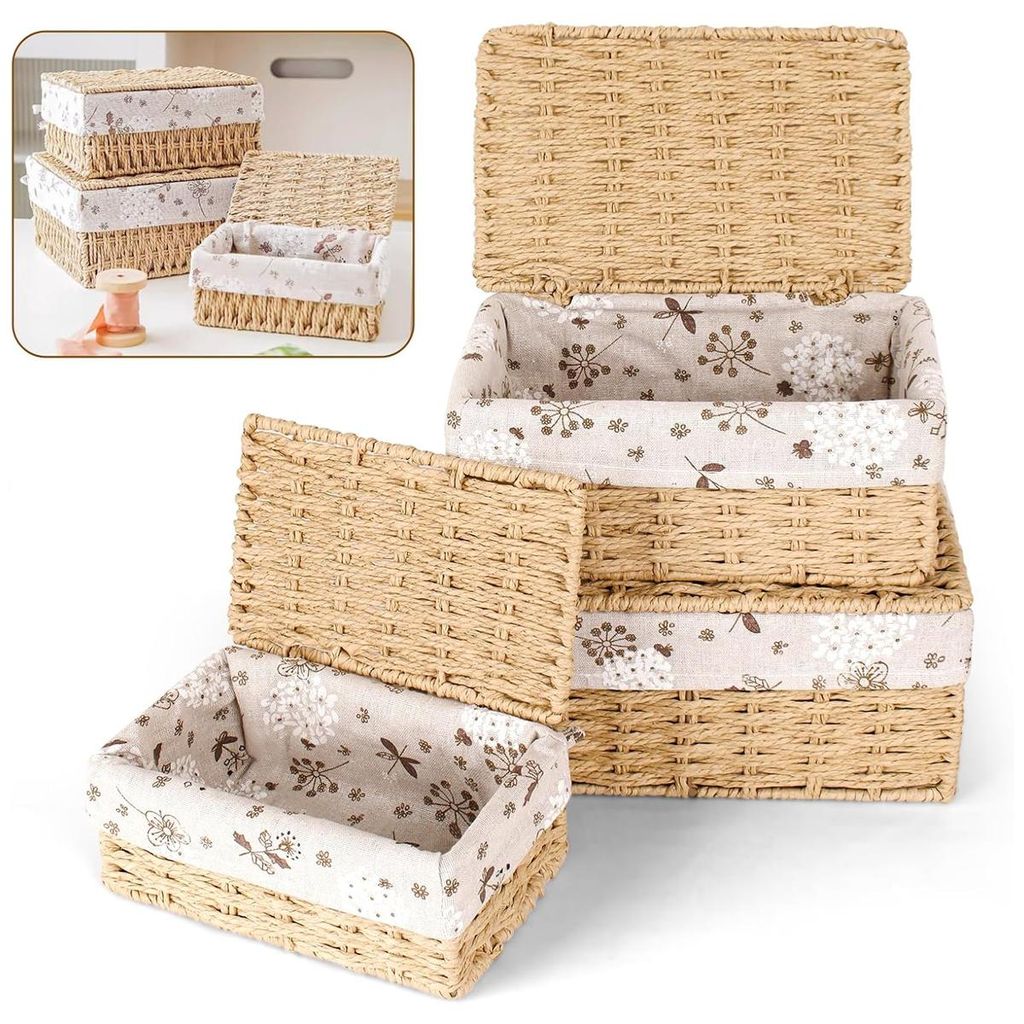 Körbe, Aufbewahrungskorb 3 Stück Aufbewahrung Korb mit Deckel, Multifunktionale Aufbewahrungsbox zum von Spielzeug Badezimmer Klopapier