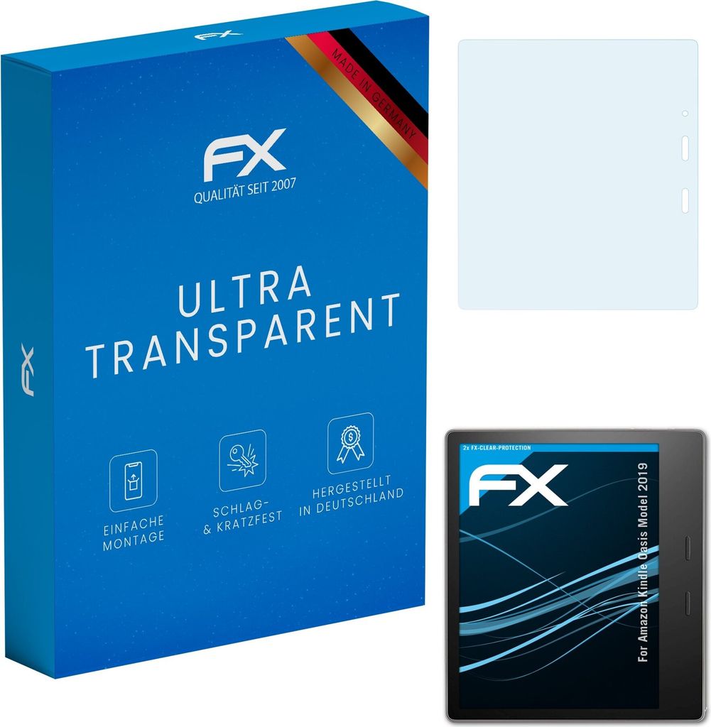 atFoliX FX-Clear 2x Schutzfolie kompatibel mit Amazon Kindle Oasis (Model 2019) Displayschutzfolie