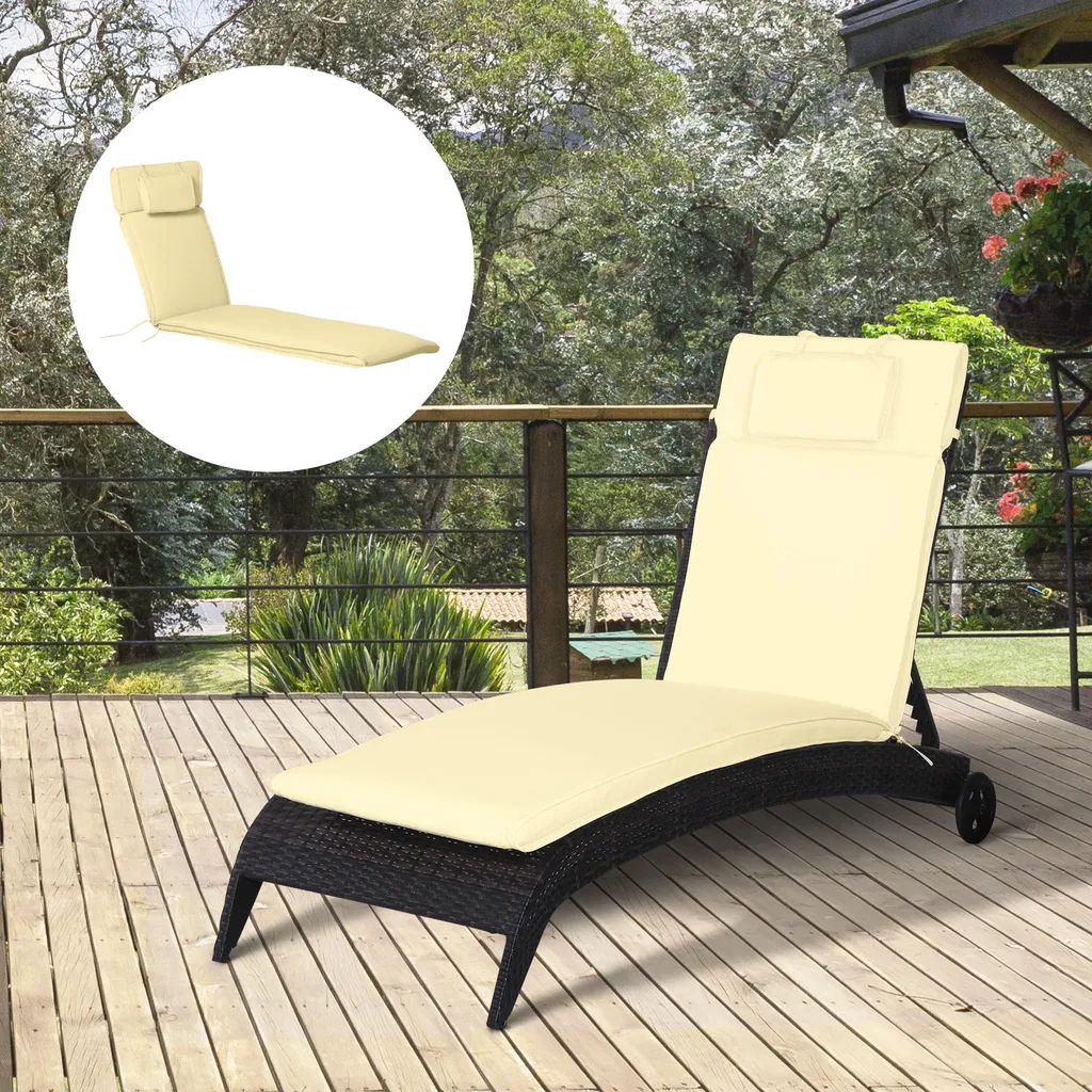 Coussin de Chaise Longue Moelleux en Coton et Polyester Blanc Crème - 2
