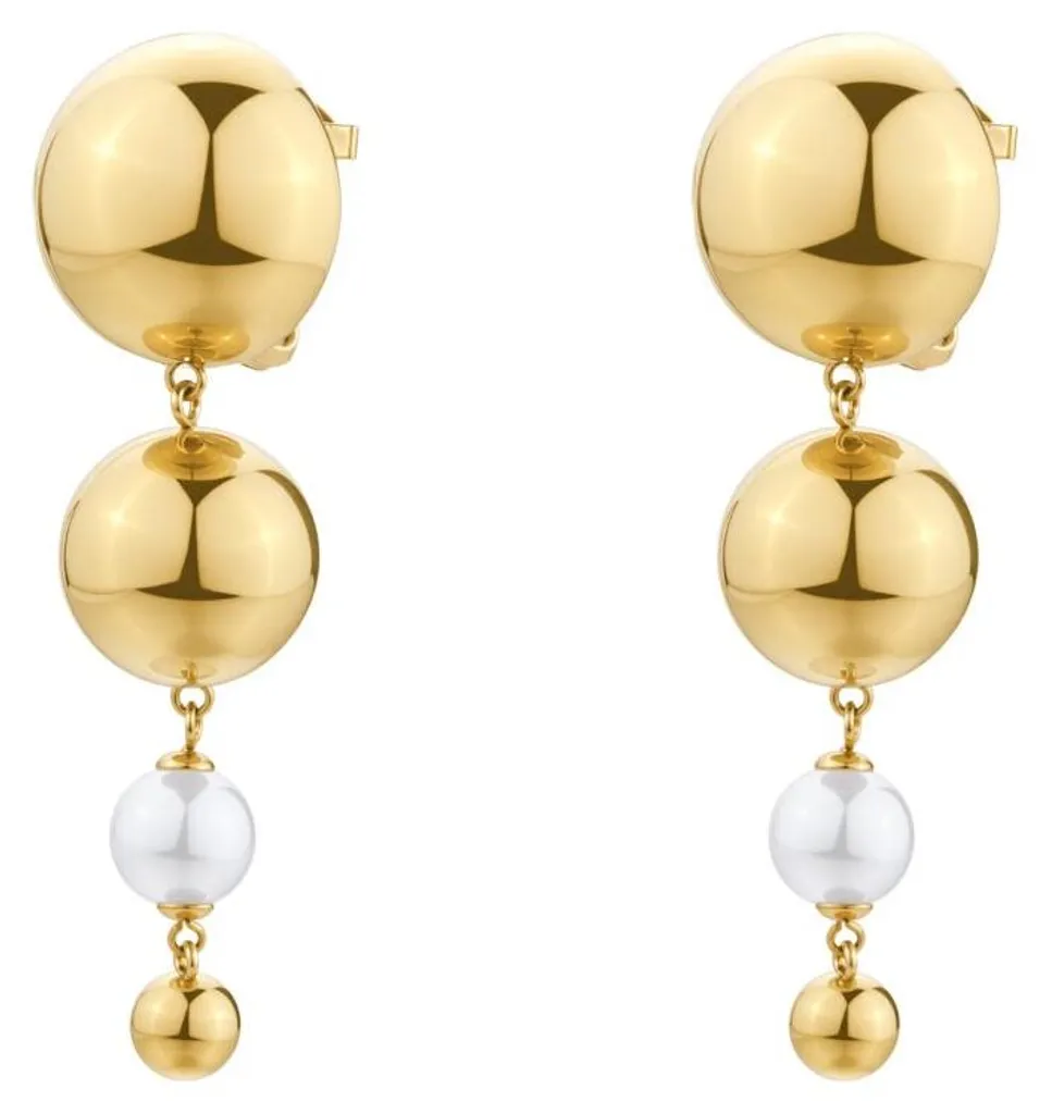 Boucles d'oreilles perles synthétiques et design long argenté BPC61