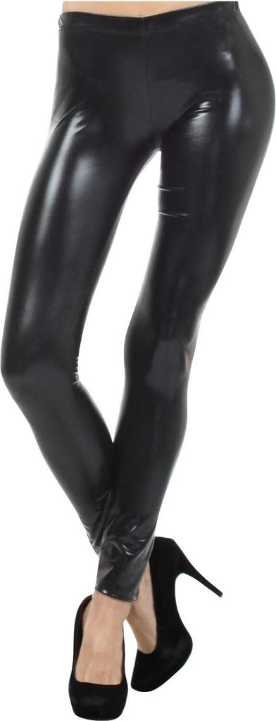 ASKSA Damen Leggins Silber Leggins Metallic Damen Glaenzende Hose 80er mit Hoher Taille Shiny Leggins,Schwarz,M