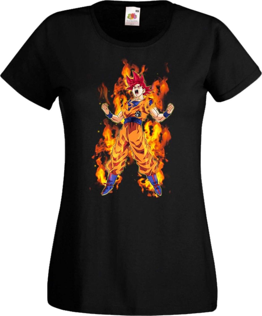 Damen T-Shirt Anime Manga Dragon Anime Manga Ball Z 06 God Red Saiyan, Lady XL / Schwarz
