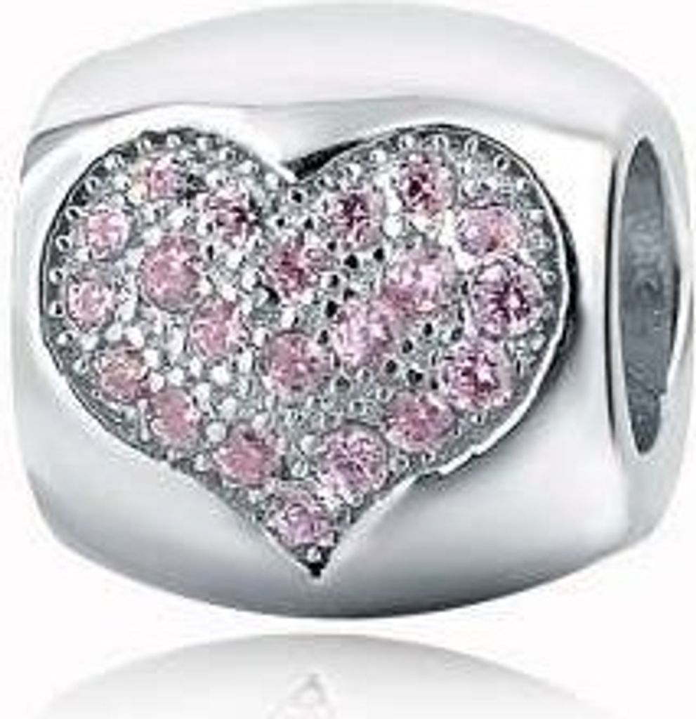 PANDACHARMS Hellrosa Herz Charm, 925er Sterling Silber, Produktbild 