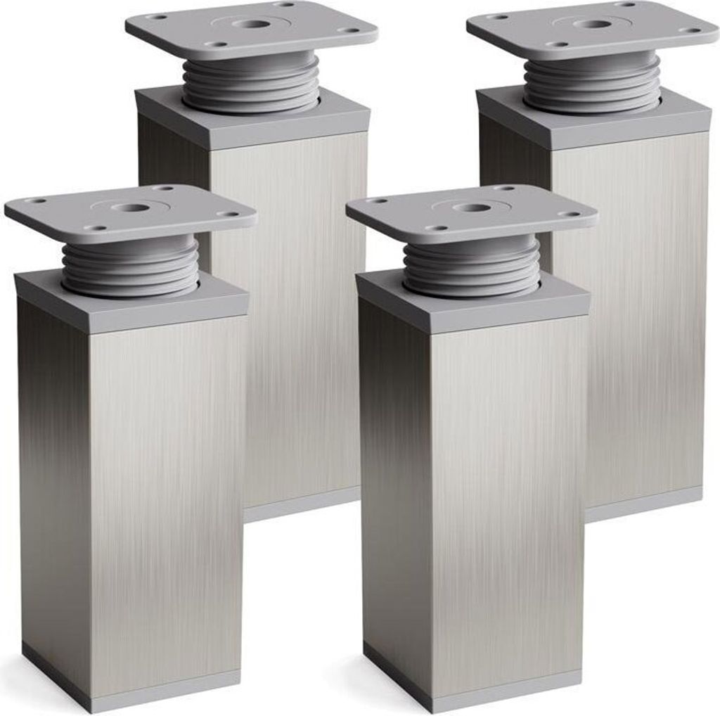 4er Set sossai moderne Möbelfüße in Inox/Grau 60mm höhenverstellbar Schrankfüße Sockelfüße