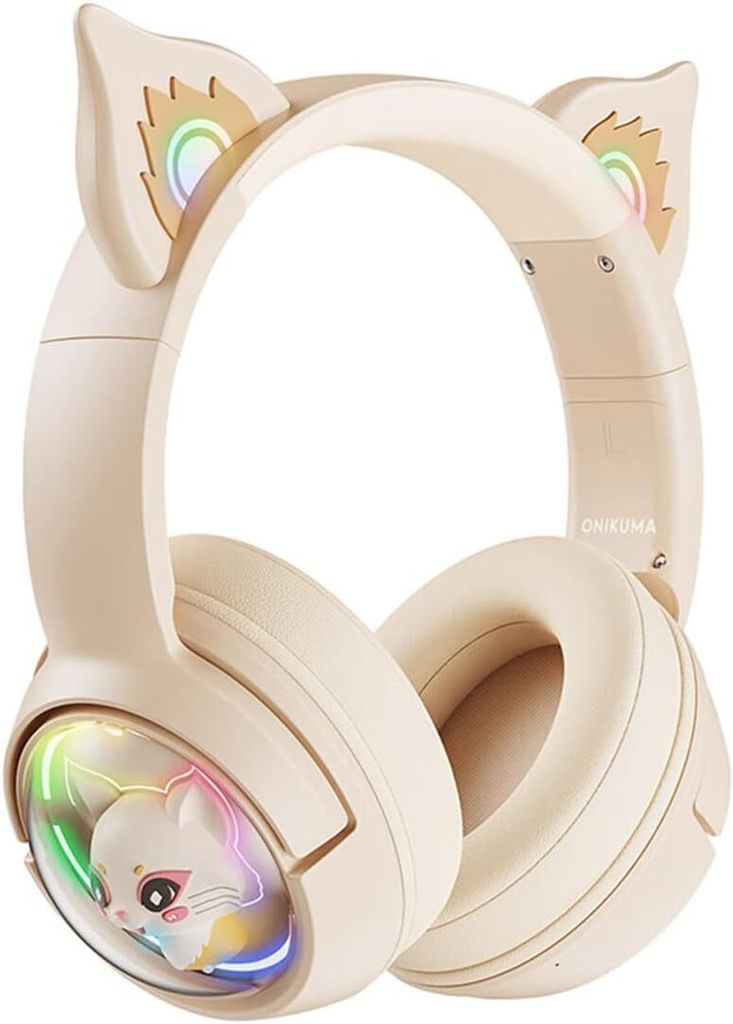 Katzenohr Kabellos Kopfhörer, Cat Ear Gaming Headset mit Mikrofon Headset Pink mit RGB LED Licht Wireless Kopfhörer mit Katzenohren HD Stereo Sound