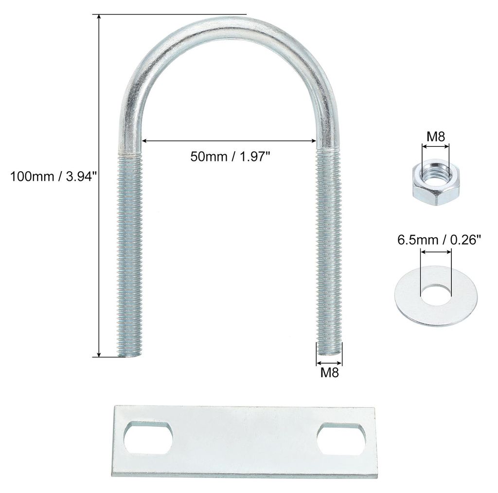 Runde U-Bolzen Bš¹gelschraube, 6 Satz 50mm ID x 100mm L?nge U Winkel M8 verzinkter Kohlenstoffstahl U-Klammerbolzen mit Muttern und Platten, fš...