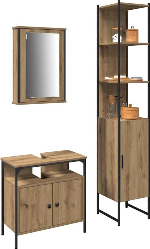 Badezimmermöbel-Set mit Regal 3 pcs Artisan-Eiche Holzwerkstoff