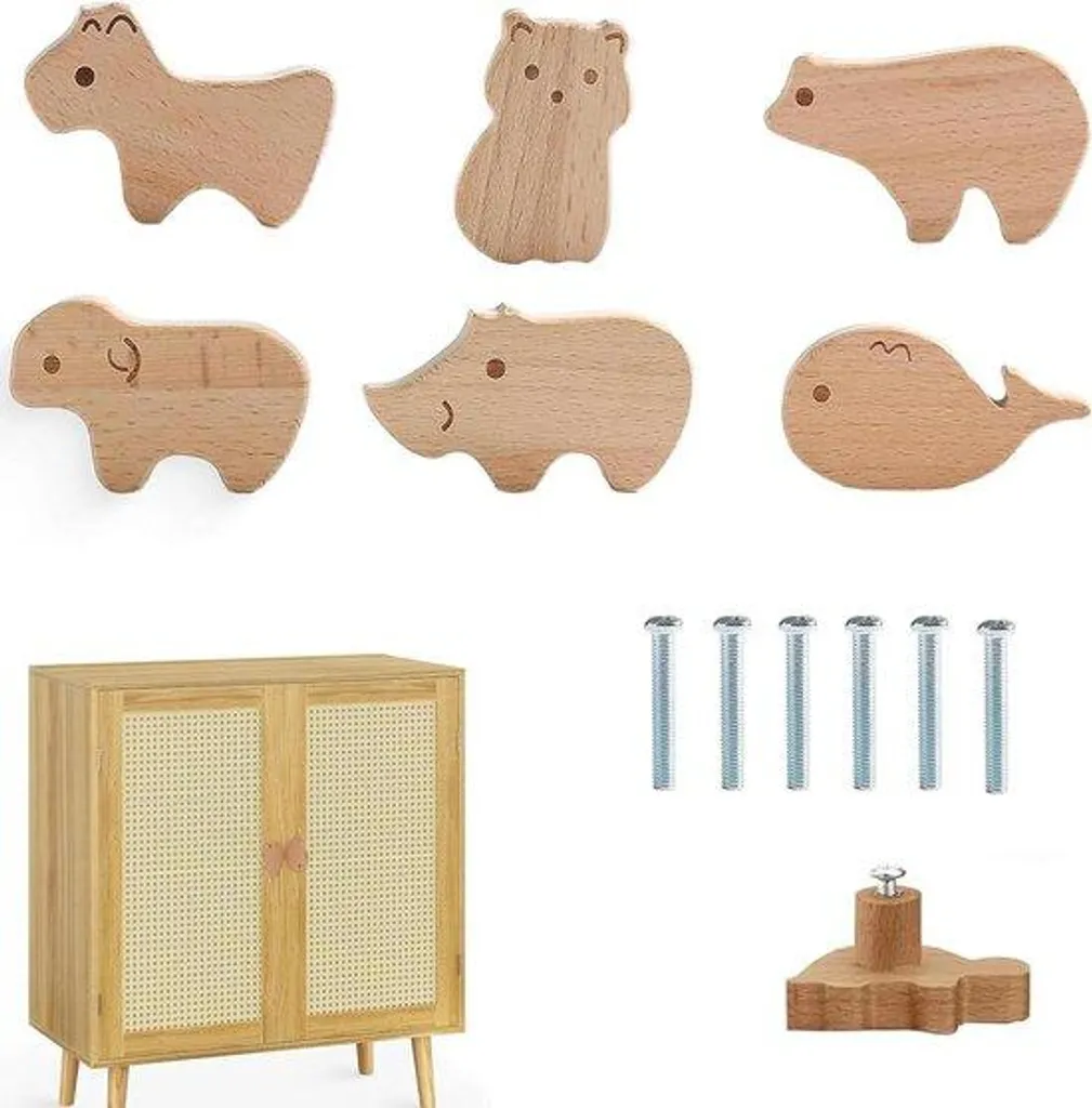 Poignées en bois animaux pour chambre enfant - Bouton de tiroir DIY