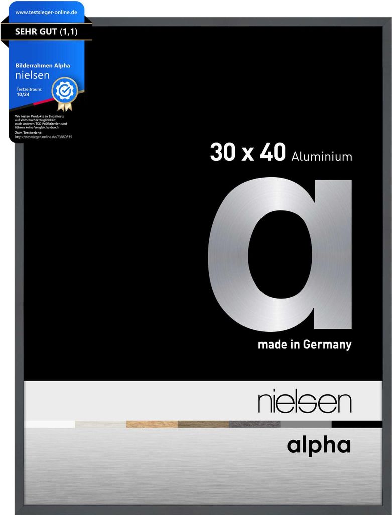 nielsen Aluminium Bilderrahmen Alpha, 30x40 cm, Dunkelgrau Glanz