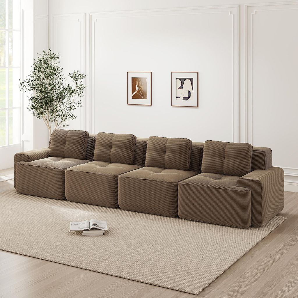 Boneless Sofas für Wohnzimmer, Modulares Sofa, 4-Sitzer Bequem Polstertes Tiefsitz 80% Corduroy-Cloud-Sofa, Montagefreies Sofa, Rutschfestes Desig...