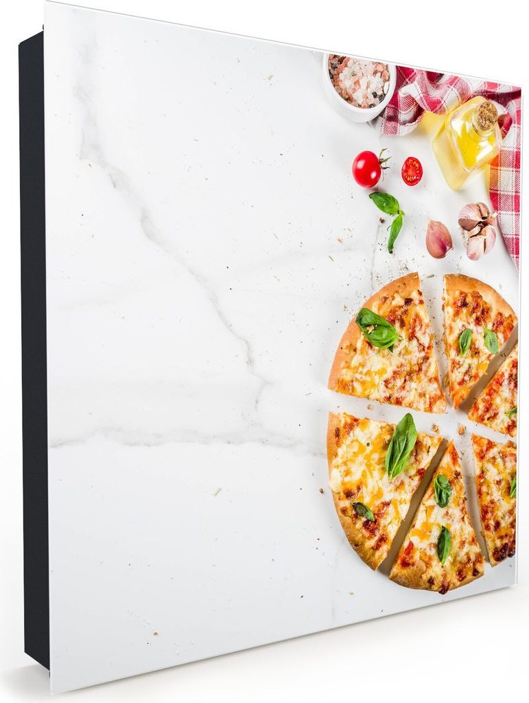 Nachbildung-Schlüsselkasten, Magnetpinnwand und Memoboard mit Glasfront Motiv Käsepizza