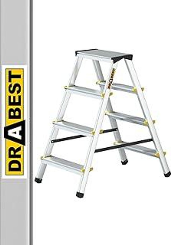 DRABEST Trittleiter Klapptritt Alu Leiter 2 x 4 Stufen Beidseitig Mehrzweckleiter Stufenleiter bis 150 kg Belastbar