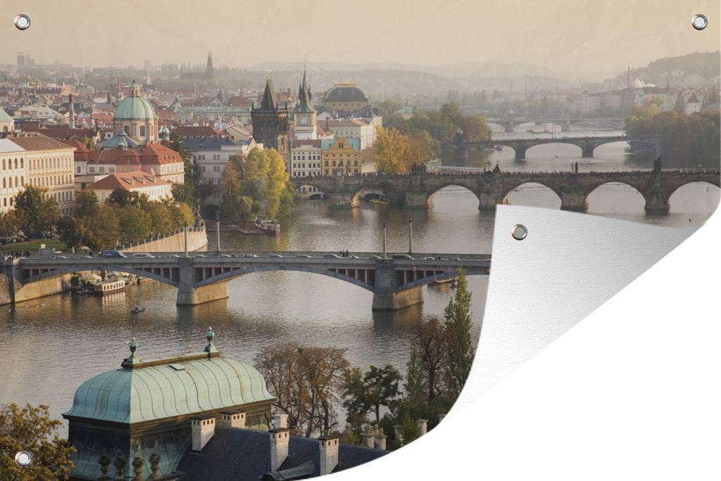 MuchoWow 90x60 cm Outdoor-Poster Gartendeko Sichtschutz Garten Poster für den Garten Brücken - Prag - Nachmittag