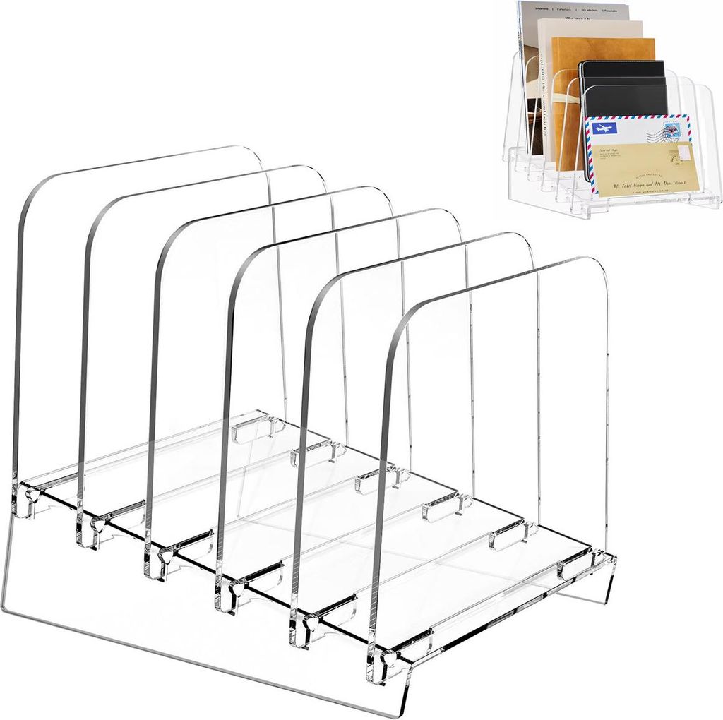 Stehsammler, Schreibtisch Organizer aus Acryl, Transparentes Dokumentenregal, Vertikales Ablagesystem für Bücher, Zeitschriften und Briefe