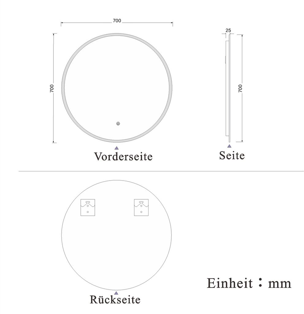 LED Rund Badspiegel 70cm 3 Lichtfarbe 3000K-6000K Dimmbar Produktbild 8