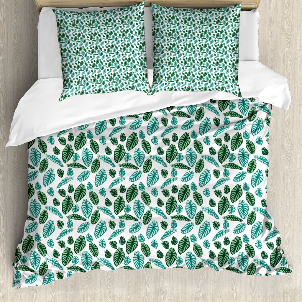 ABAKUHAUS Philodendron Bettbezug Set für Einzelbetten, Rhythmische Alocasia Kunst, Milbensicher Allergiker geeignet mit Kissenbezug, 155 cm x 220 ...