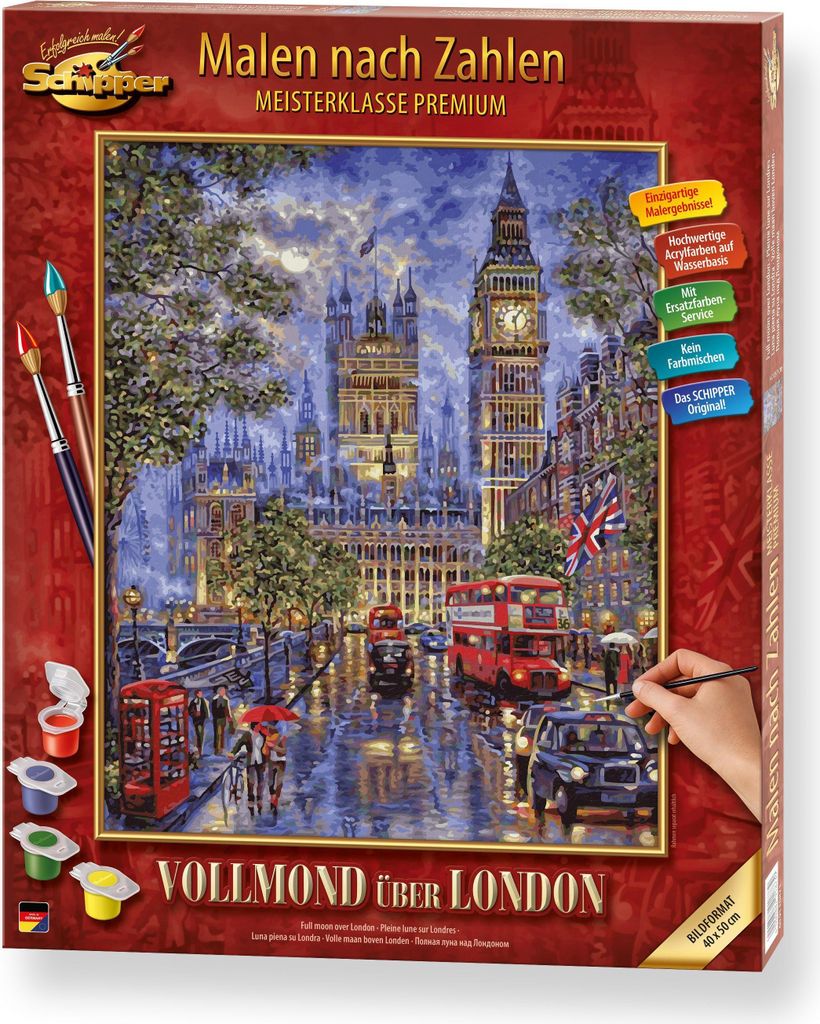 Schipper 609130873 Malen nach Zahlen - Vollmond über London - Bilder malen für Erwachsene, inklusive Pinsel und Acrylfarben, 40 x 50 cm
