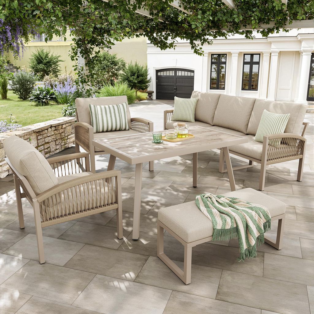 Set divani da giardino Merax con vetro effetto legno e 2 Immagine del prodotto 