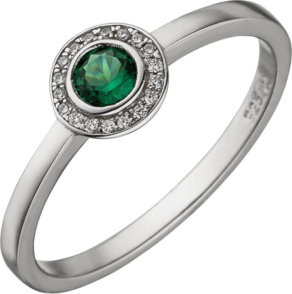 Ring Damenring mit 19 Zirkonia grün & weiß Ringkopf rund 925 Silber rhodiniert Innenumfang 58mm Ø18.5mm
