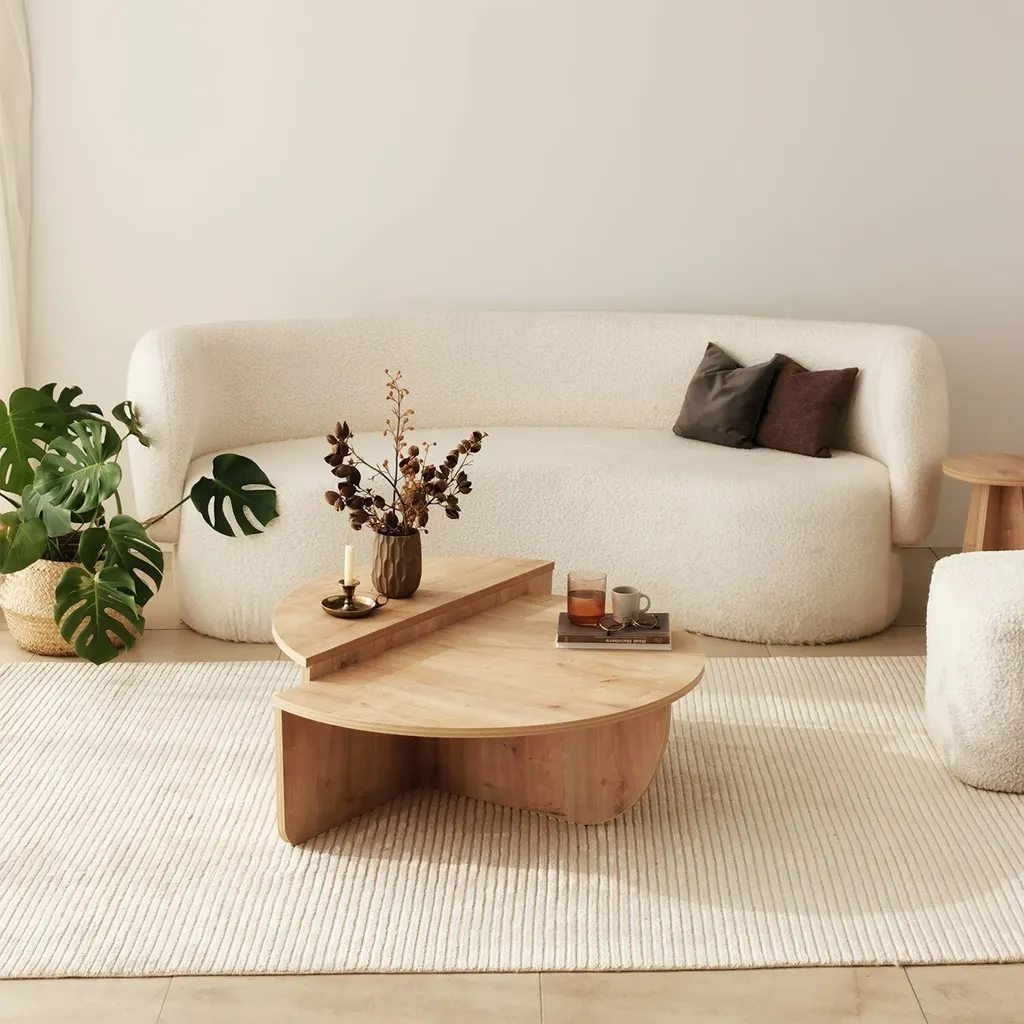 Petite Table Basse Gain de Place 90x30 cm Podium Finition Chêne Saphir