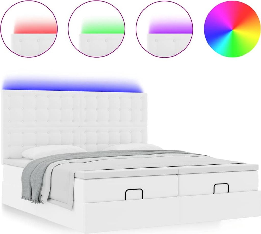 "WINTER SALE"Ottoman-Bett Modernes/Doppelbett - Polsterbett Erwachsene/r /Kind - mit Matratzen & LEDs - Reinweiß 180x200cm Kunstleder - Klassische...